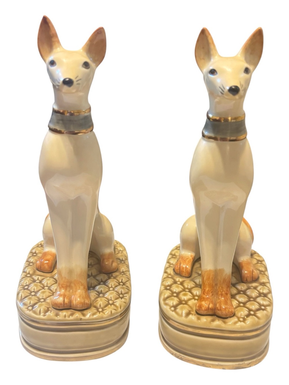 Andrea By Sadek Cream vintage porcelain Whippet Dog Bookends- great condition
